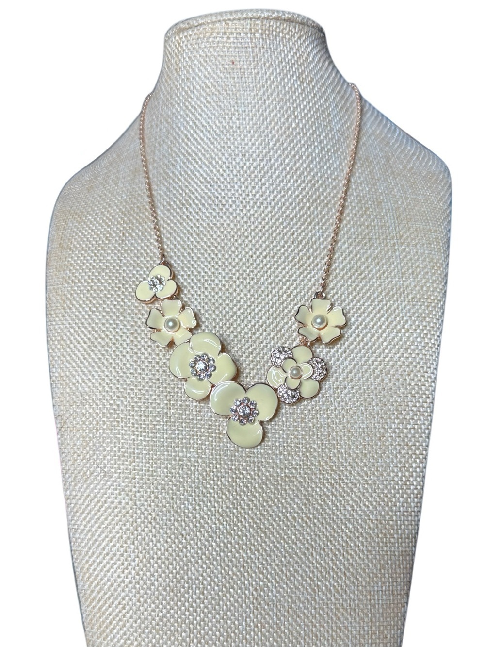 Vintage Lauren Conrad Cream Enamel Floral Statement Necklace